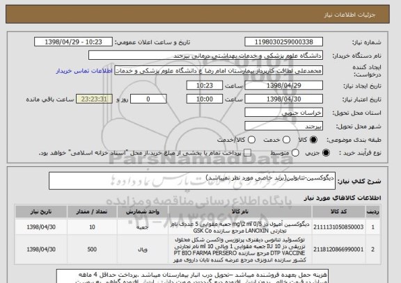 استعلام دیگوکسین-تتابولین(برند خاصی مورد نظر نمیباشد)
