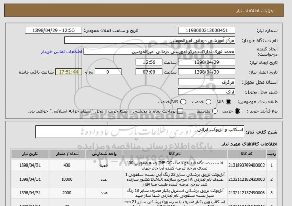 استعلام اسکالپ و آنژیوکت ایرانی