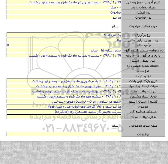مزایده شماره ۱۹۶ (فروش دی اتانول آمین و آنتی فوم)