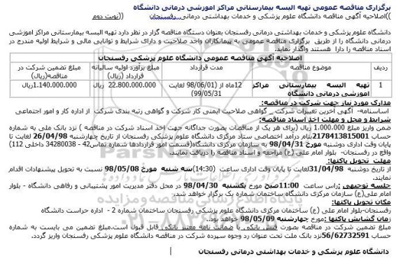 اصلاحیه، اصلاحیه مناقصه تهیه البسه بیمارستانی مراکز آموزشی درمانی دانشگاه- نوبت دوم 