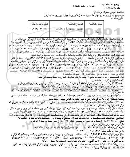 مناقصه بهسازی پیاده رو بلوار پایداری