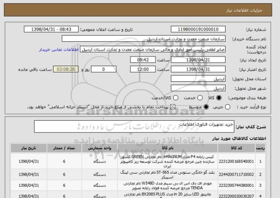 استعلام خرید تجهیزات فناوری اطلاعات