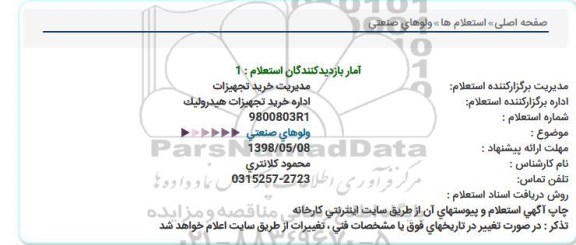 استعلام ,استعلام انواع ولوهای صنعتی 