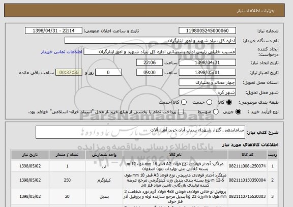 استعلام ساماندهی گلزار شهداء سیف آباد خرید آهن آلات