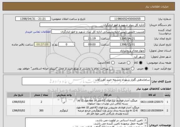 استعلام ساماندهی گلزار شهداء چشمه خرید آهن آلات