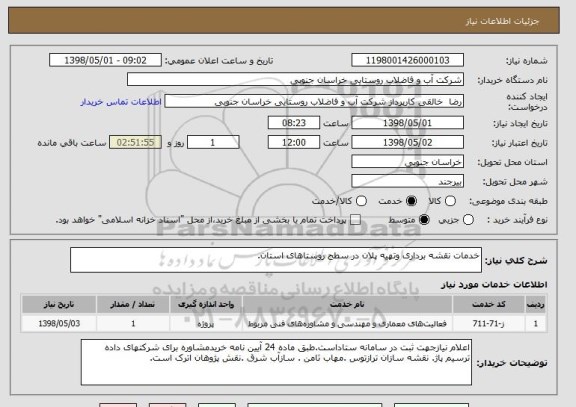 استعلام خدمات نقشه برداری وتهیه پلان در سطح روستاهای استان.