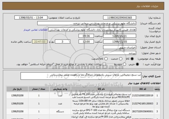 استعلام تب سنج دیجیتالی، پاراوان سربی رادیولوژی، دیتالاگر دما و رطوبت، ویلچر بیمارستانی