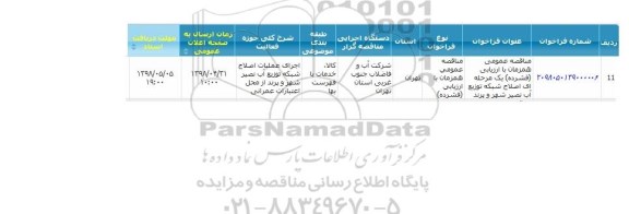 مناقصثه, مناقصه اصلاح شبکه توزیع آب
