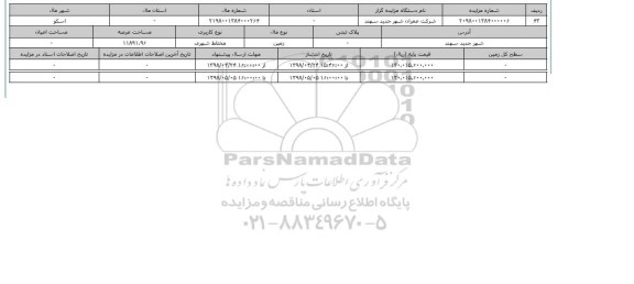 مزایده   زمین مختلط شهری عرصه 11891.96 