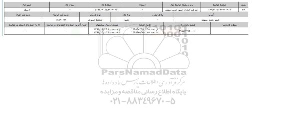 مزایده  زمین مختلط شهری عرصه 11891.96 