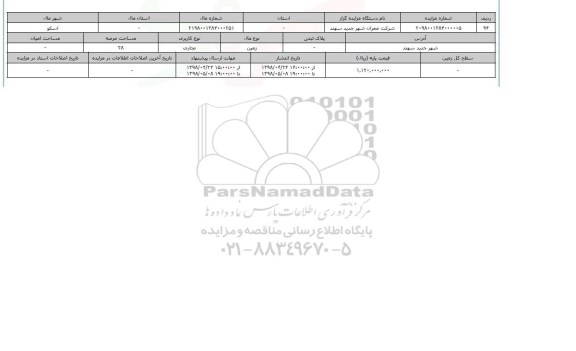 مزایده زمین تجاری عرصه 28