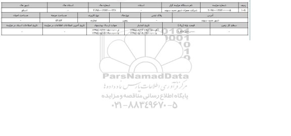 مزایده زمین تجاری عرصه 52.54