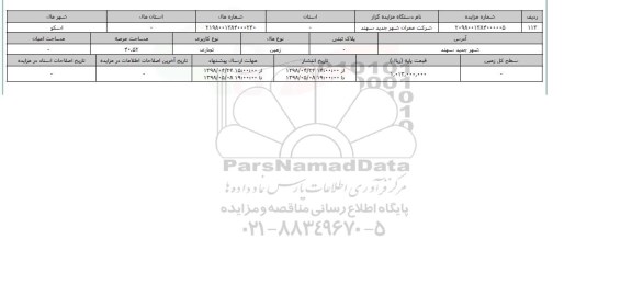 مزایده زمین تجاری عرصه 40.52