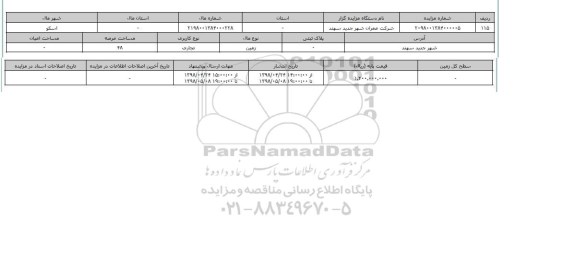مزایده زمین تجاری عرصه 48