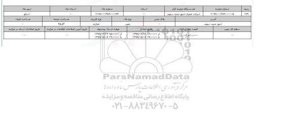 مزایده زمین تجاری عرصه 45.54