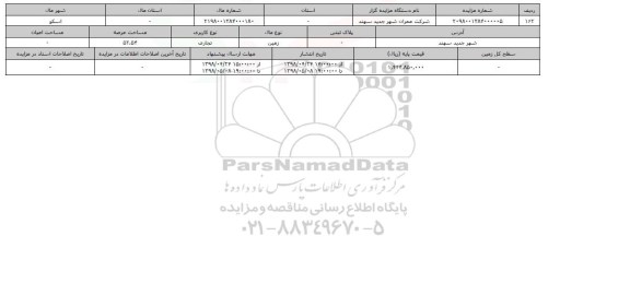 مزایده زمین تجاری عرصه 52.54