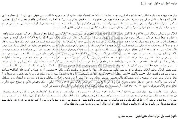 مزایده، مزایده فروش پلاکهای ثبتی2416 اصلی و  2529 اصلی 