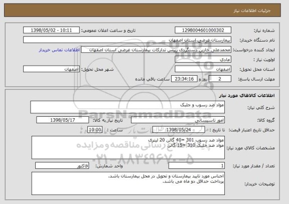 استعلام مواد ضد رسوب و جلبک
