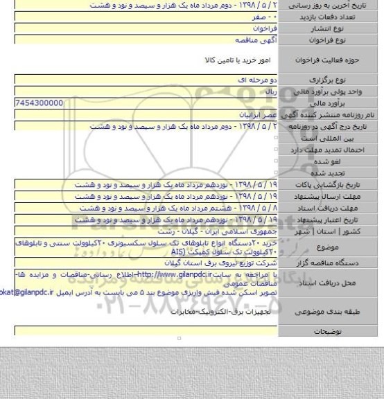 خرید ۲۰دستگاه انواع تابلوهای تک سلول سکسیونری ۲۰کیلوولت سنتی و تابلوهای ۲۰کیلوولت تک سلول کمپکت (AIS