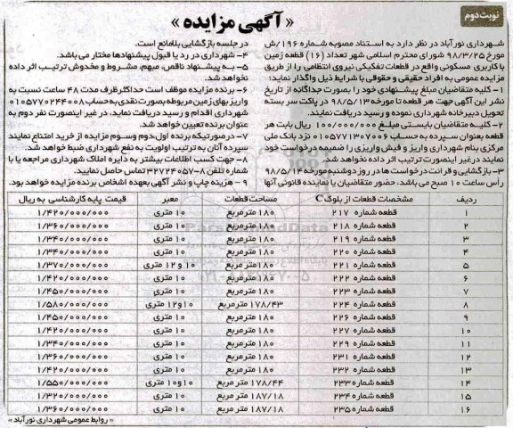 آگهی مزایده  مزایده واگذاری قطعه زمین با کاربری مسکونی نوبت دوم 