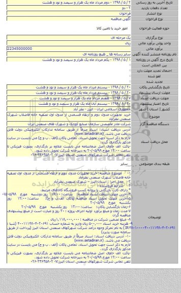 خرید تجهیزات  مدول دوم و ارتقاء قسمتی از مدول اول تصفیه خانه فاضلاب شهرک صنعتی نظرآباد