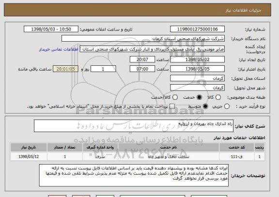 استعلام راه اندازی چاه بهرمان و ارزوئیه