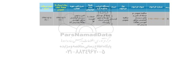 مناقصه تامین و تعمیر سیستم گرمایشی