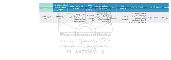 مناقصه تامین و تعمیر سیستم گرمایشی مدارس 