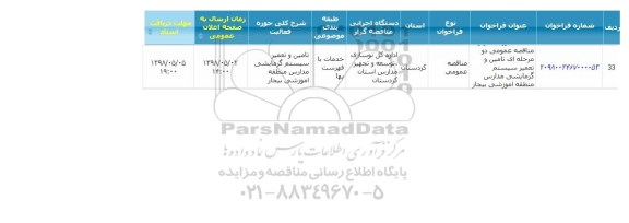 مناقصه تامین و تعمیر سیستم گرمایشی مدارس 