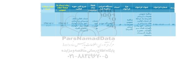 مناقصه, مناقصه خدمات فعالیت های پشتیبانی و خدماتی...