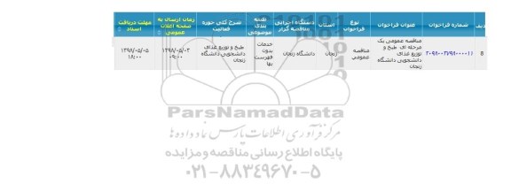 مناقصه مناقصه طبخ و توزیع غذای دانشجویی 