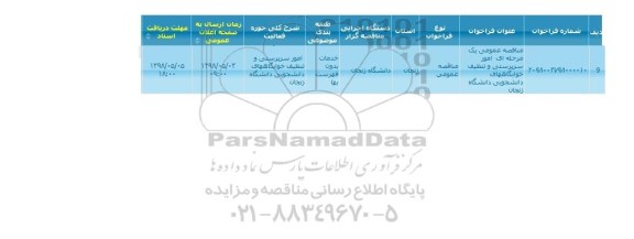 مناقصه انجام امور سرپرستی و تنظیف 