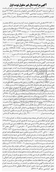 مزایده ، مزایده ملک به پلاک ثبتی 826.15201 بخش 5 ثبت اصفهان 