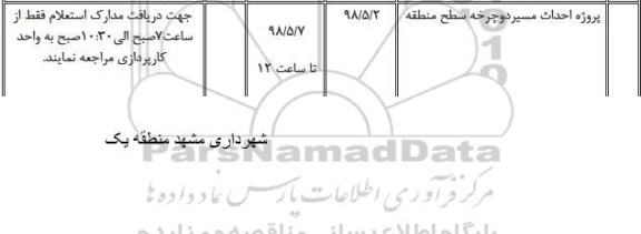 استعلام, استعلام ​پروژه احداث مسیر دوچرخه سطح منطقه 	