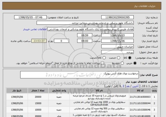 استعلام درخواست ویال های آنتی بیوتیک