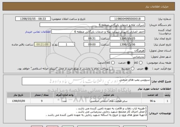 استعلام سرویس پمپ های صنعتی