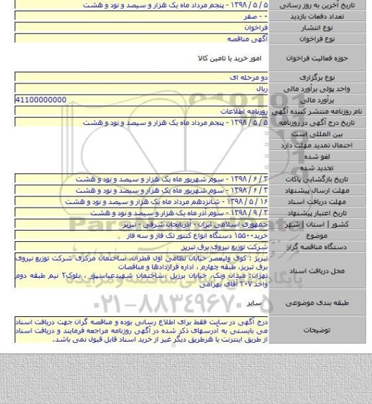 خرید۱۵۵۰۰ دستگاه انواع کنتور تک فاز و سه فاز