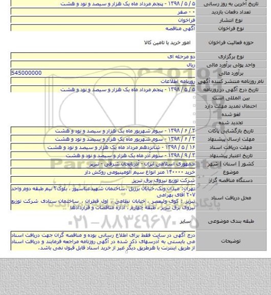 خرید ۱۴۰۰۰۰   متر انواع سیم آلومینیومی روکش دار