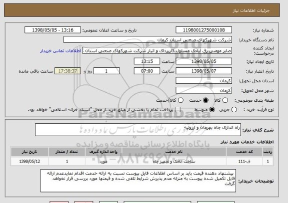 استعلام راه اندازی چاه بھرمان و ارزوئیه