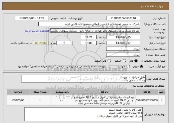 استعلام طبق درخواست پیوست 
بند 2 عدد می باشد