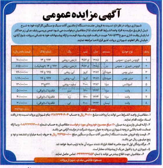 آگهی مزایده عمومی ، مزایده فروش هشت دستگاه ماشین آلات سبک و سنگین کارکرده