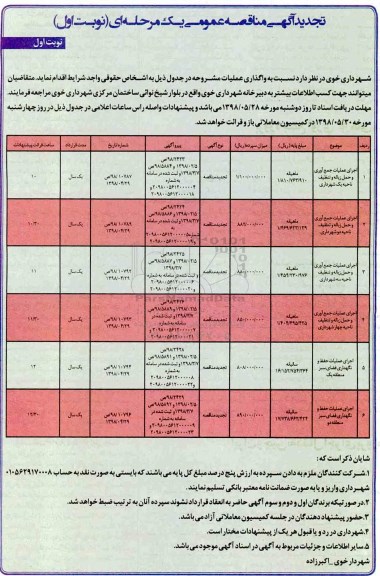 مناقصه , تجدید مناقصه اجرای عملیات جمع آوری و حمل زباله و تنظیف... 