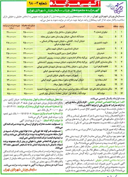 آگهی مزایده , مزایده مجموعه های ورزشی