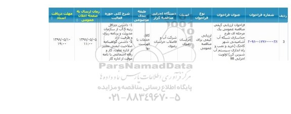 فراخوان مناقصه , فراخوان مناقصه  طرح جداسازی شبکه آب آشامیدنی شهر...