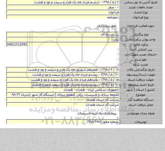 محوطه سازی و تاسیسات برقی (مقاوم سازی ) ایستگاه گاز شهر ازندریان ۲۲-۹۸