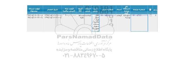 مناقصه, مناقصه اطاق جمع آوری مکانیزه پسماند شهری به صورت 6 تن
