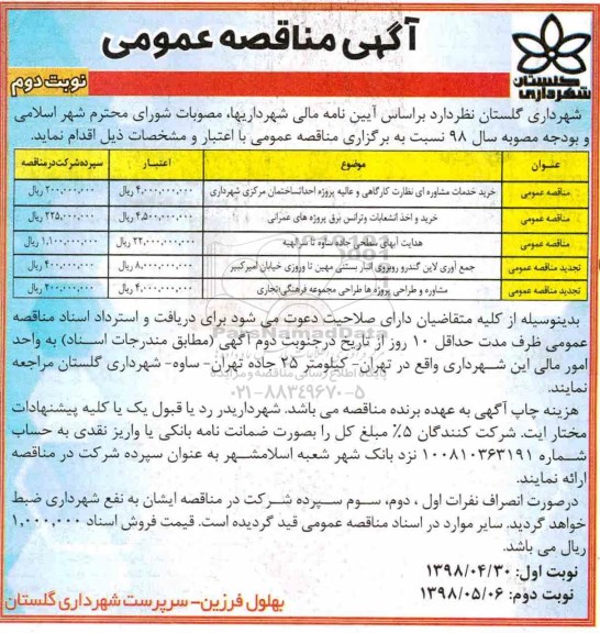 مناقصه خرید خدمات مشاوره ای نظارت کارگاهی - نوبت دوم