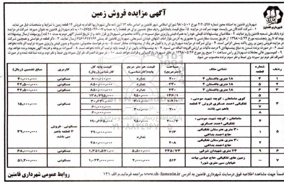 مزایده ,مزایده فروش 12 قطعه زمین