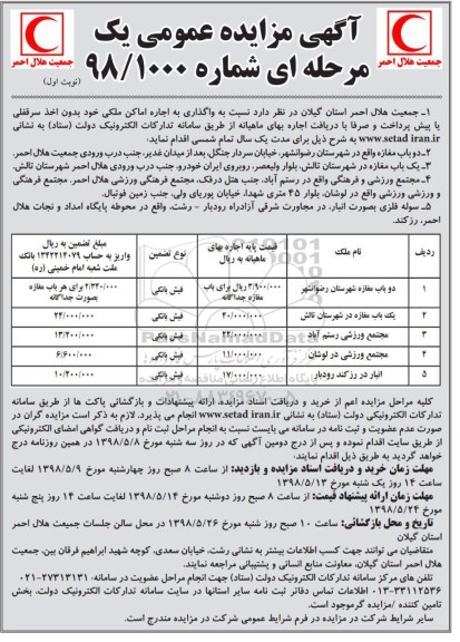 آگهی مزایده عمومی , مزایده واگذاری به اجاره اماکن ملکی
