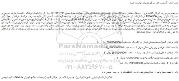 مزایده، مزایده فروش قالب فولادی کنسول وسط صندلی نیسان دو تکه و....(نوبـت دوم)